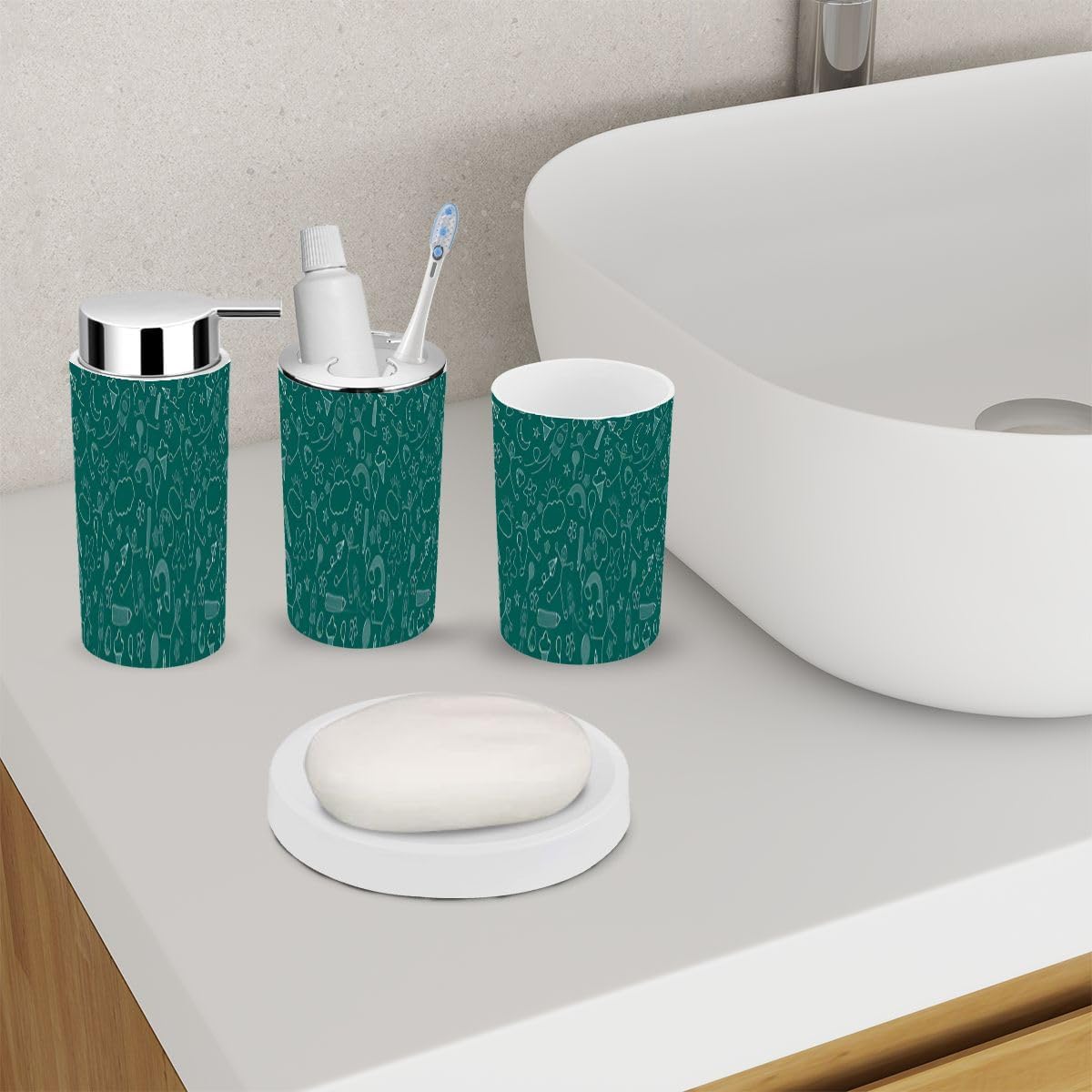 6 Piece Kids Bathroom Accessory Set White and Green