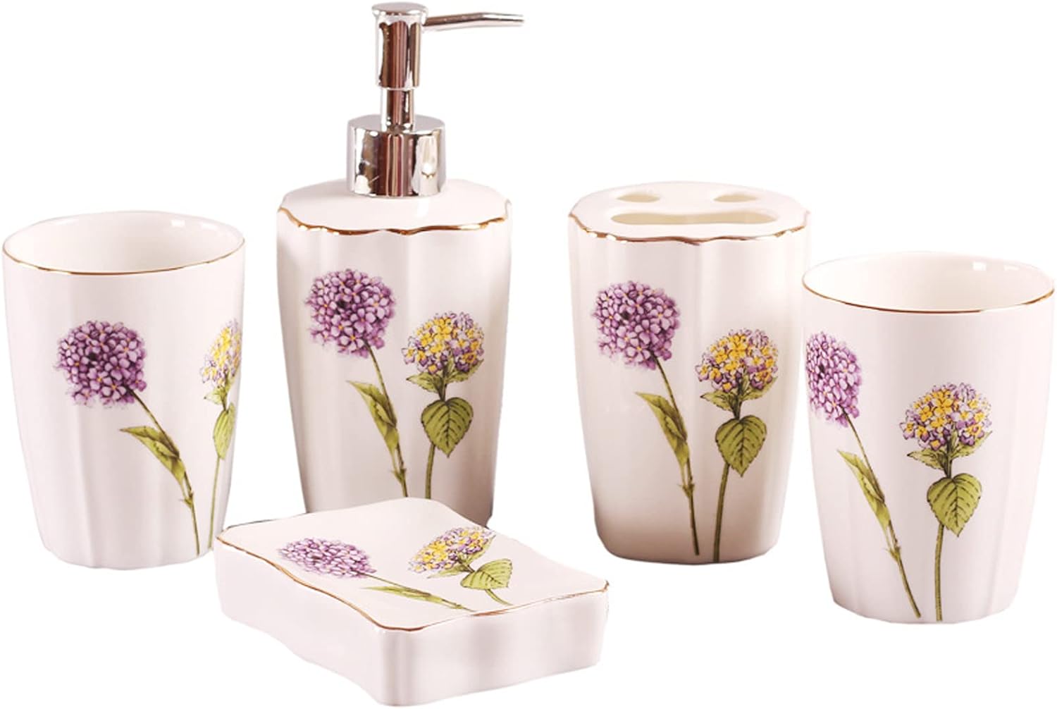 Tauzveok 5 Piece Bathroom Accessory Set Purple