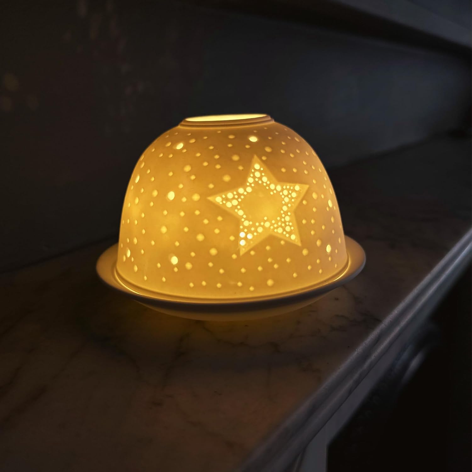 Nordic Light Tealight Candle Shade with Star - White Porcelain