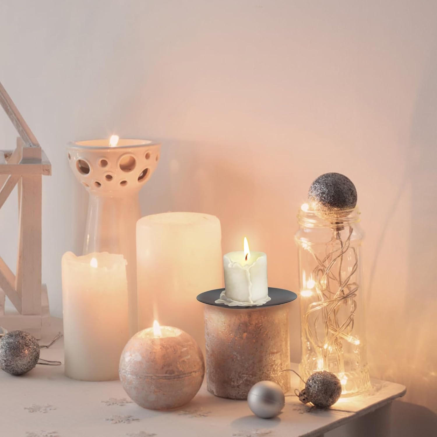 Elegant Metal Wreath Candle Holder Set - 12 Pieces for Home Festivals