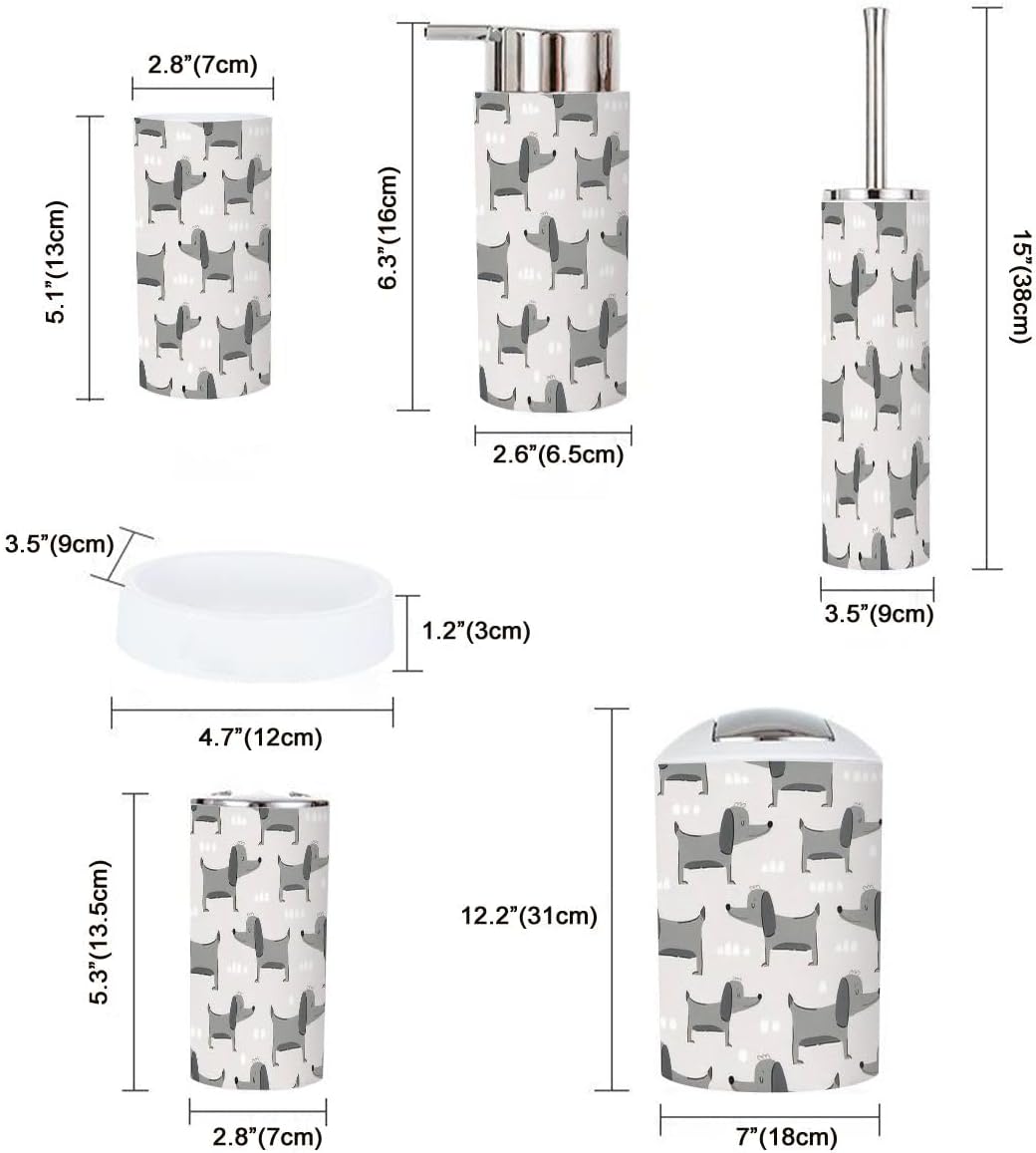 Bathroom Accessories Set 6 Pcs - Modern Dog Design for Kids Adults