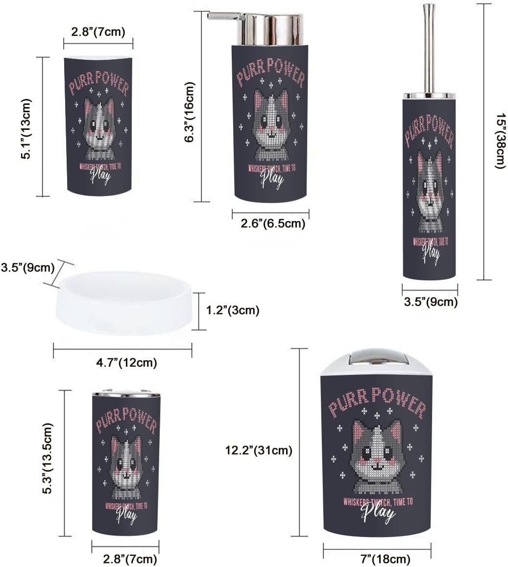 Stylish 6-Piece Cat-Themed Bathroom Set