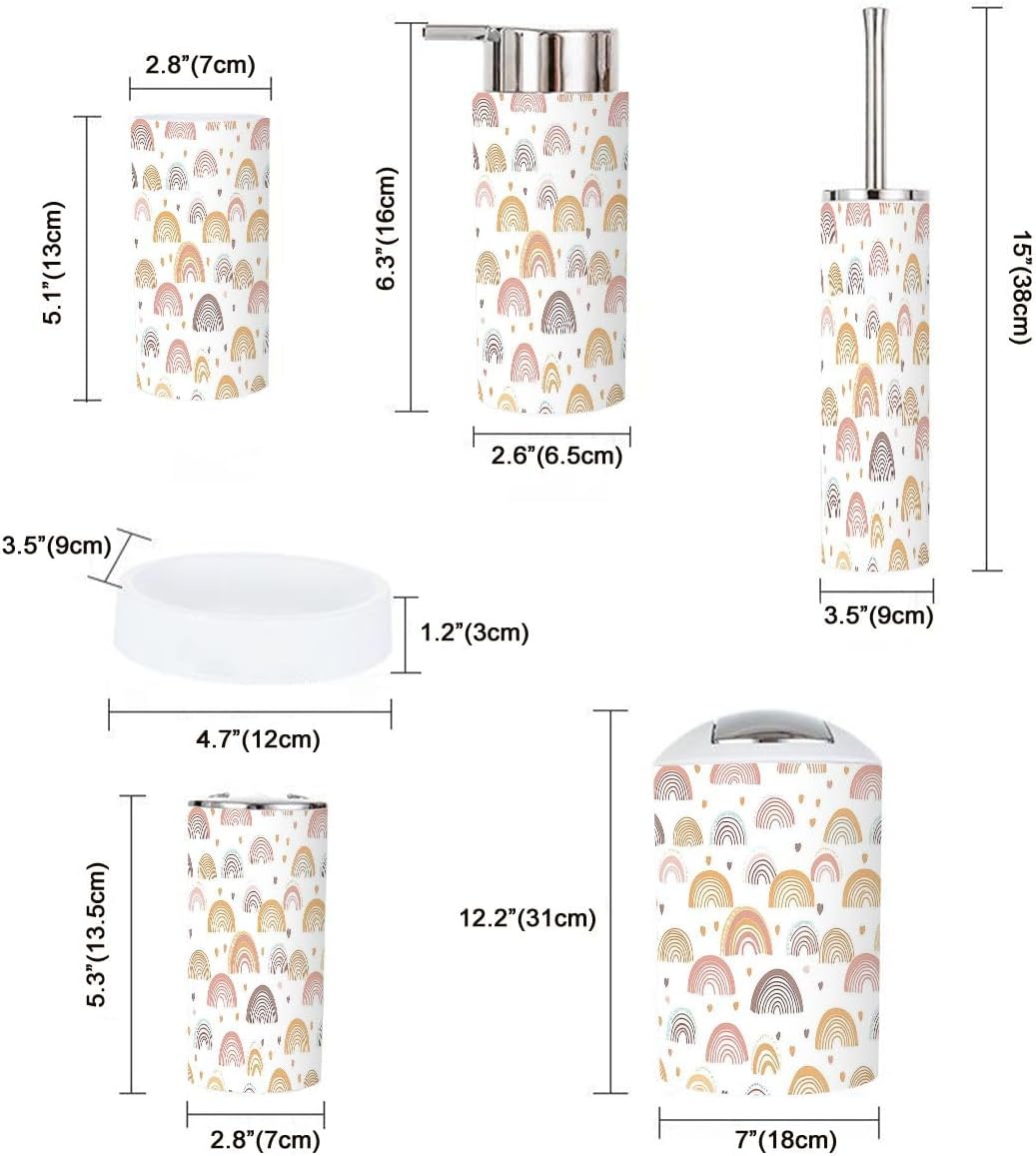 Modern Boho Bathroom Accessories Set 6 Pcs Rainbow Pattern