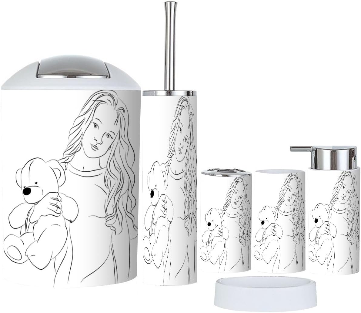 6 Piece Bathroom Accessory Set with Toy Bear Design