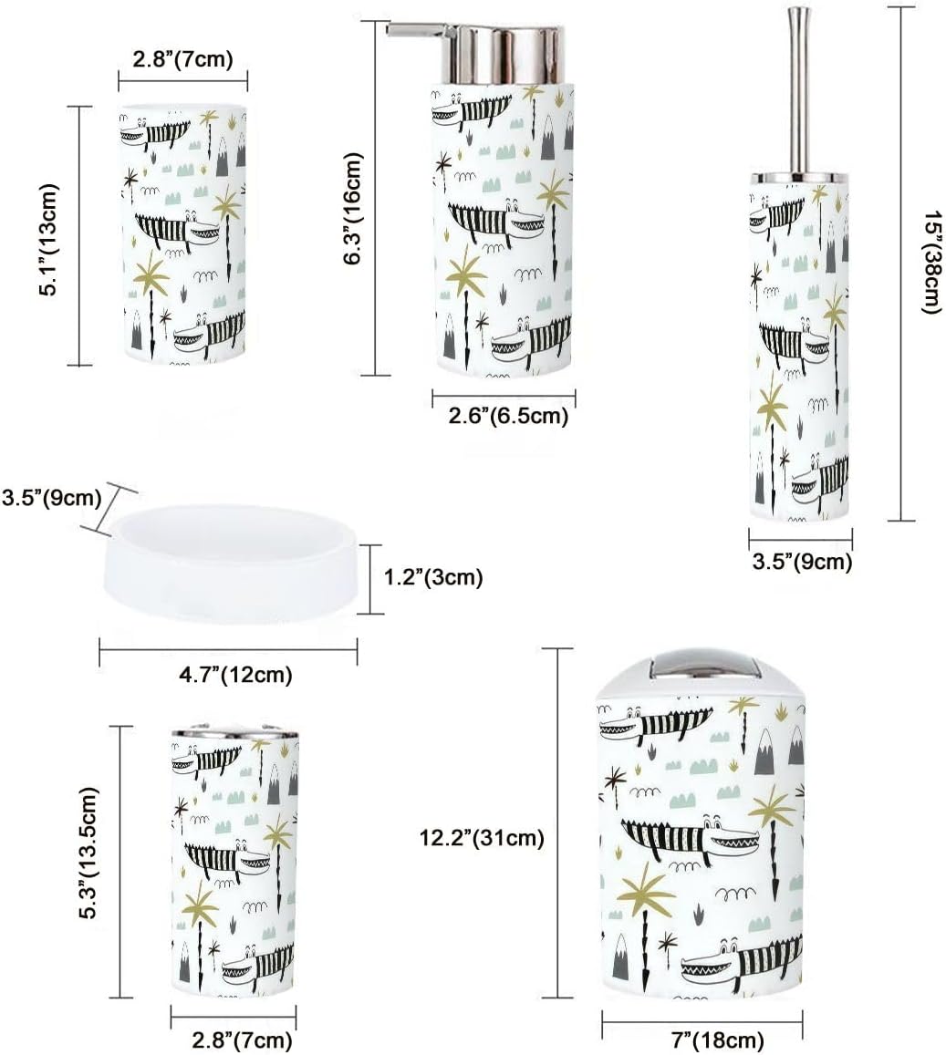 Bathroom Accessories Set 6 Pcs Durable Cute Alligator Design