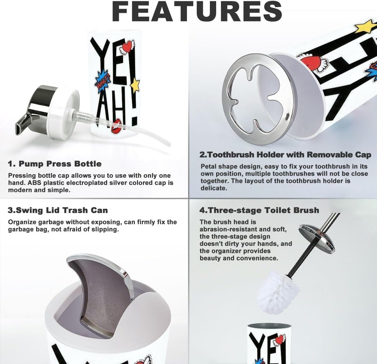 Bathroom Accessories Set - 6-Piece Essential Kit for Modern Home Use