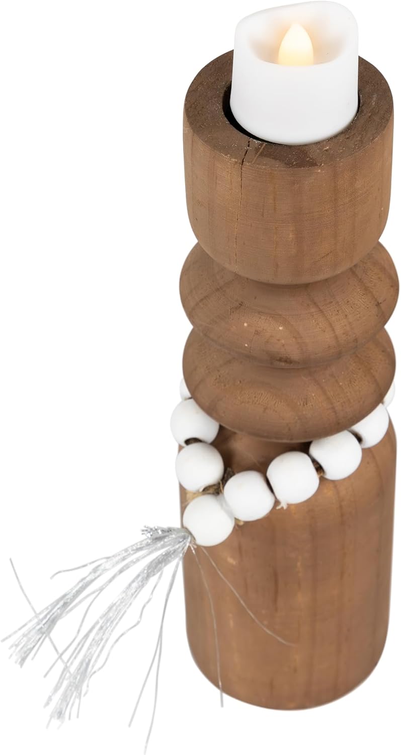 Beautiful Brown Wooden Tealight Holder with Tassel