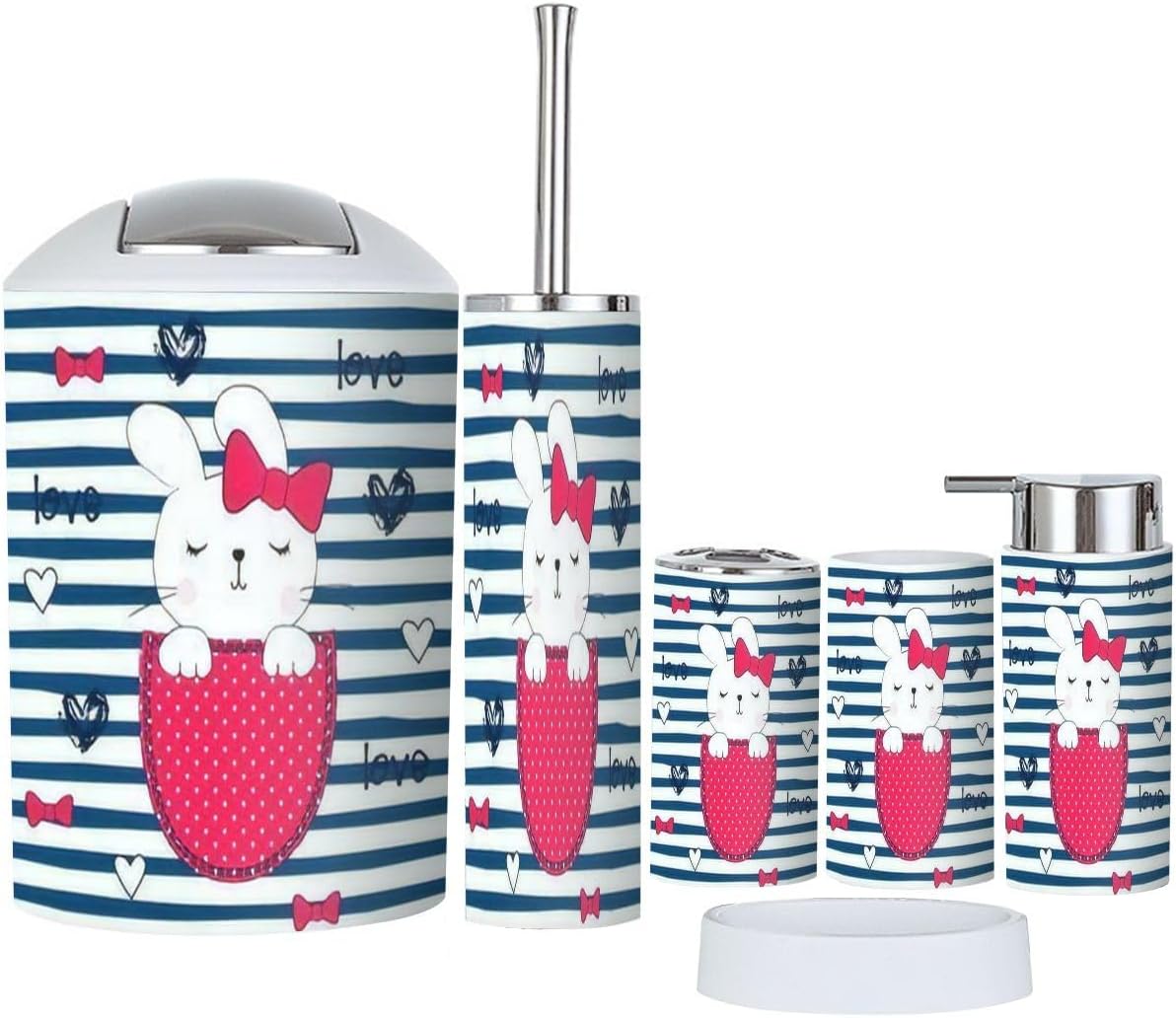Bathroom Accessories Set 6 Pcs Cute Bunny Girl Design for Kids