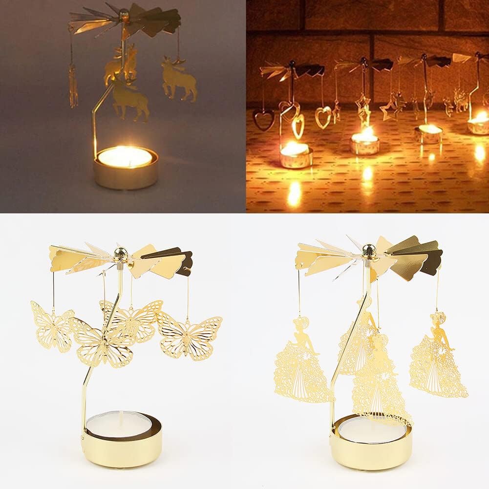 Eforcase Metal Gold Rotating Candle Holder