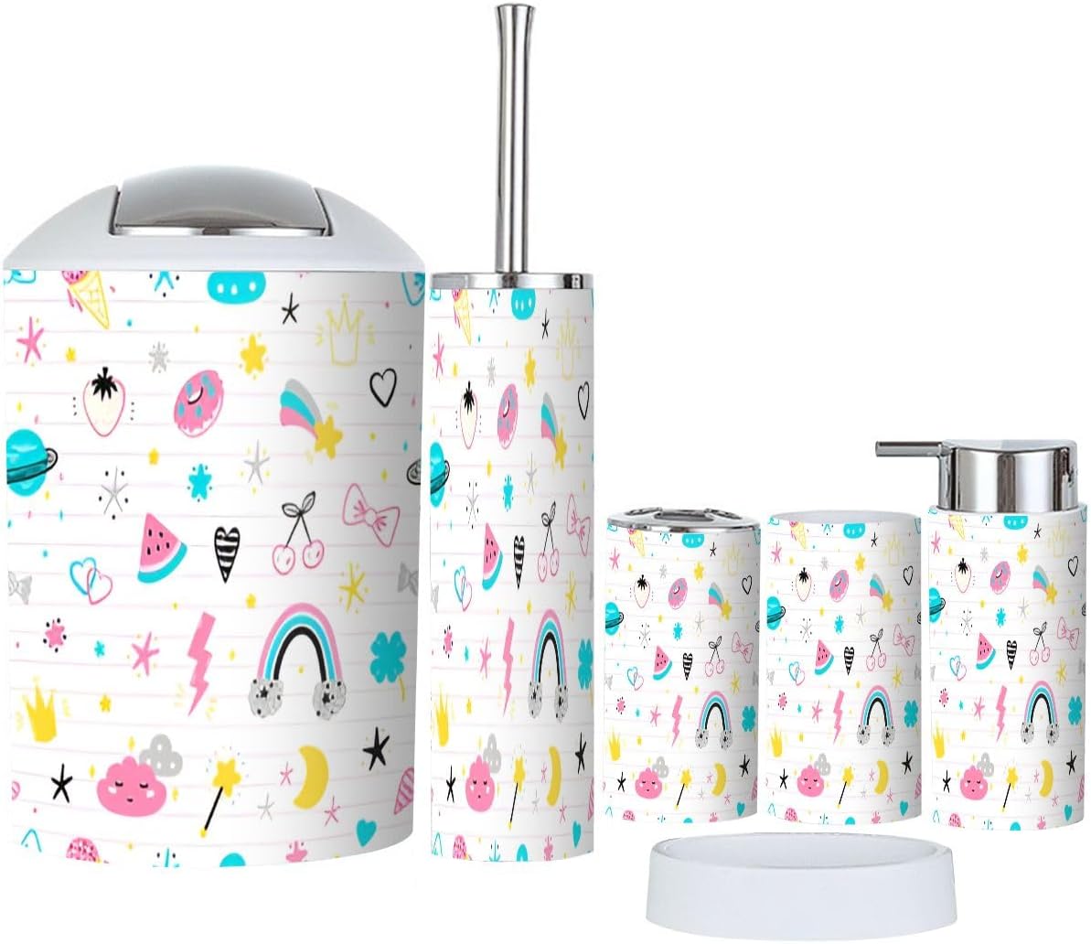 Magic Summer Striped Kids Bathroom Accessory Set