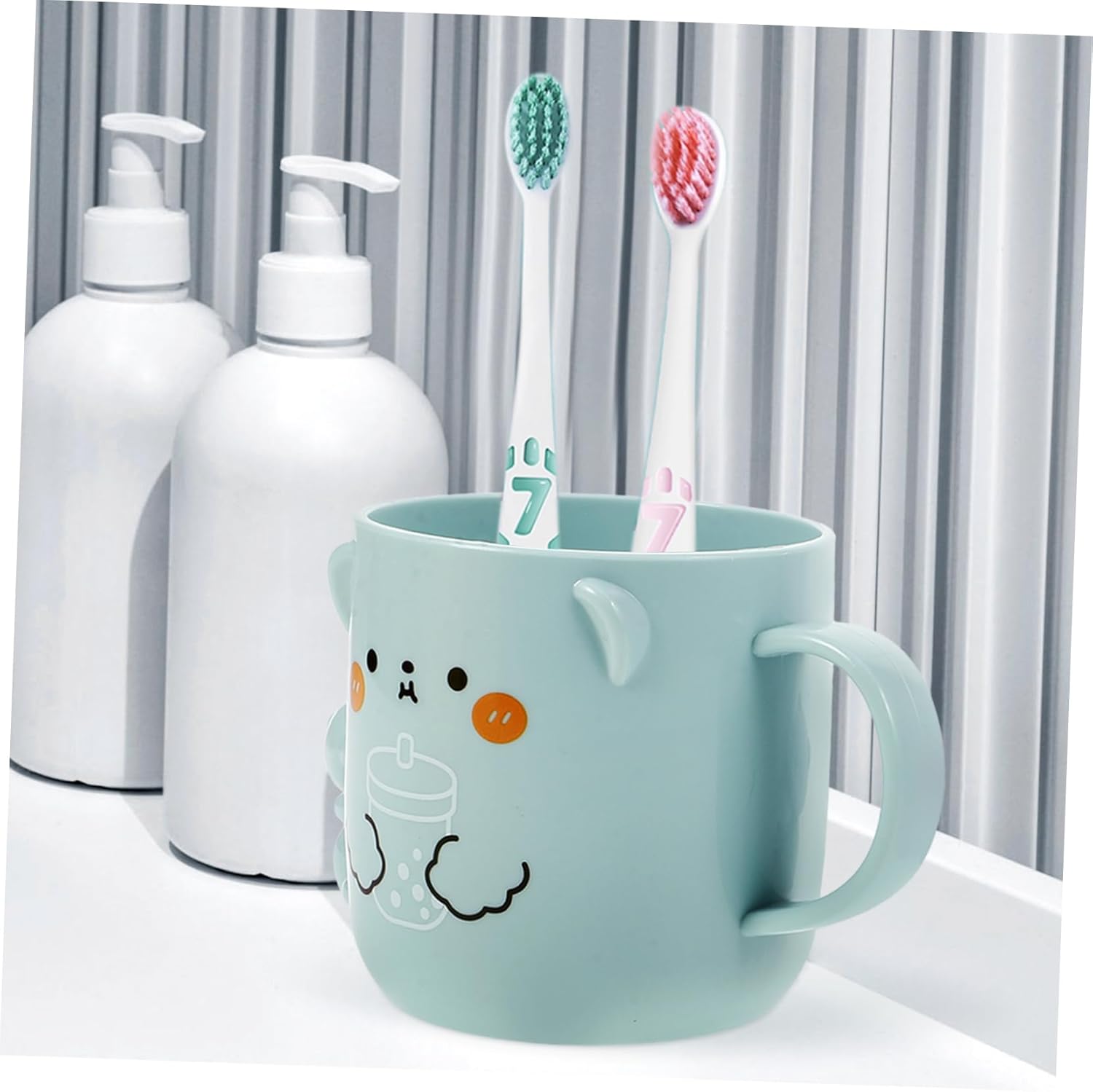 Cabilock 3D Bear Shape Toddler Reusable Bathroom Cups for Tooth Cleaning