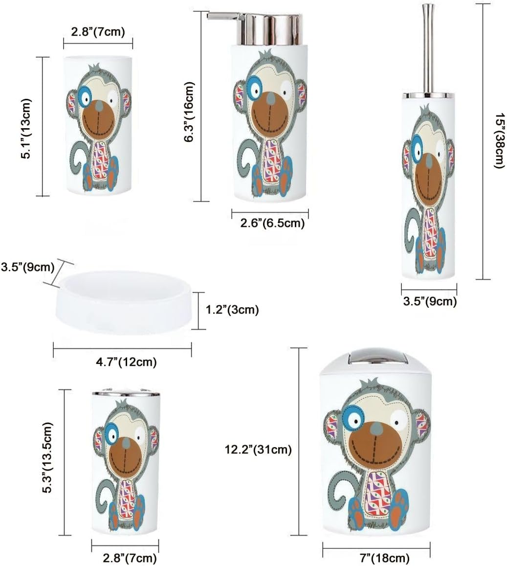 JBNJANKDAVCute Monkey Bathroom Accessories Set of 6 for Kids and Adults