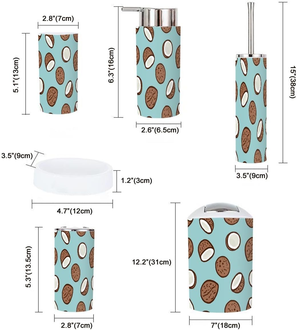 6 Piece Cartoon Tropical Coconut Bathroom Accessories Set