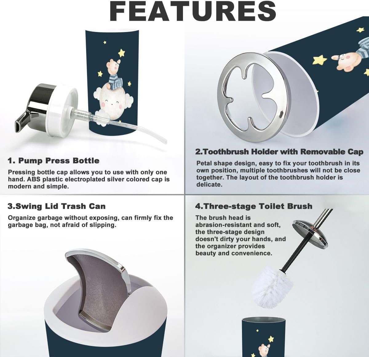 Cute Little Bear Bathroom Accessory Set 6 Piece