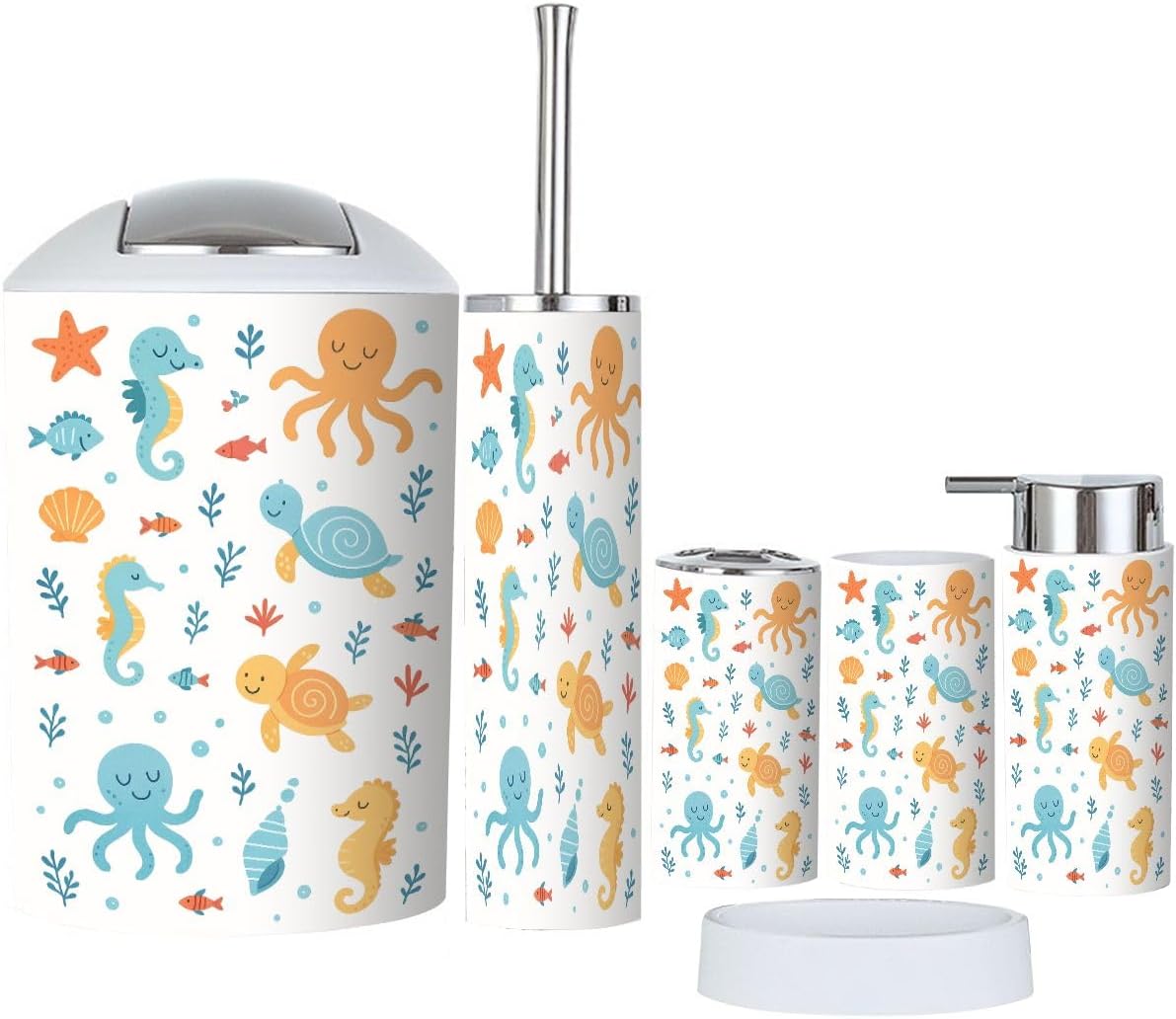 Cute Sea Creatures Bathroom Accessory Set 6 Piece