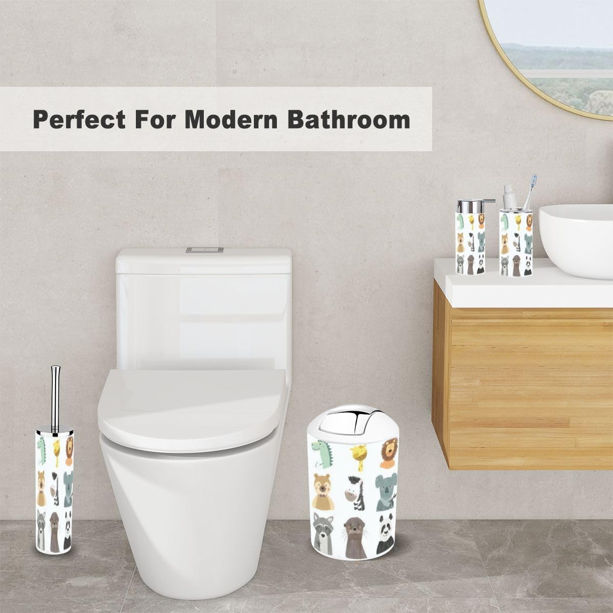 6-Piece bath Accessory Set for Kids with Cute Animal Themes