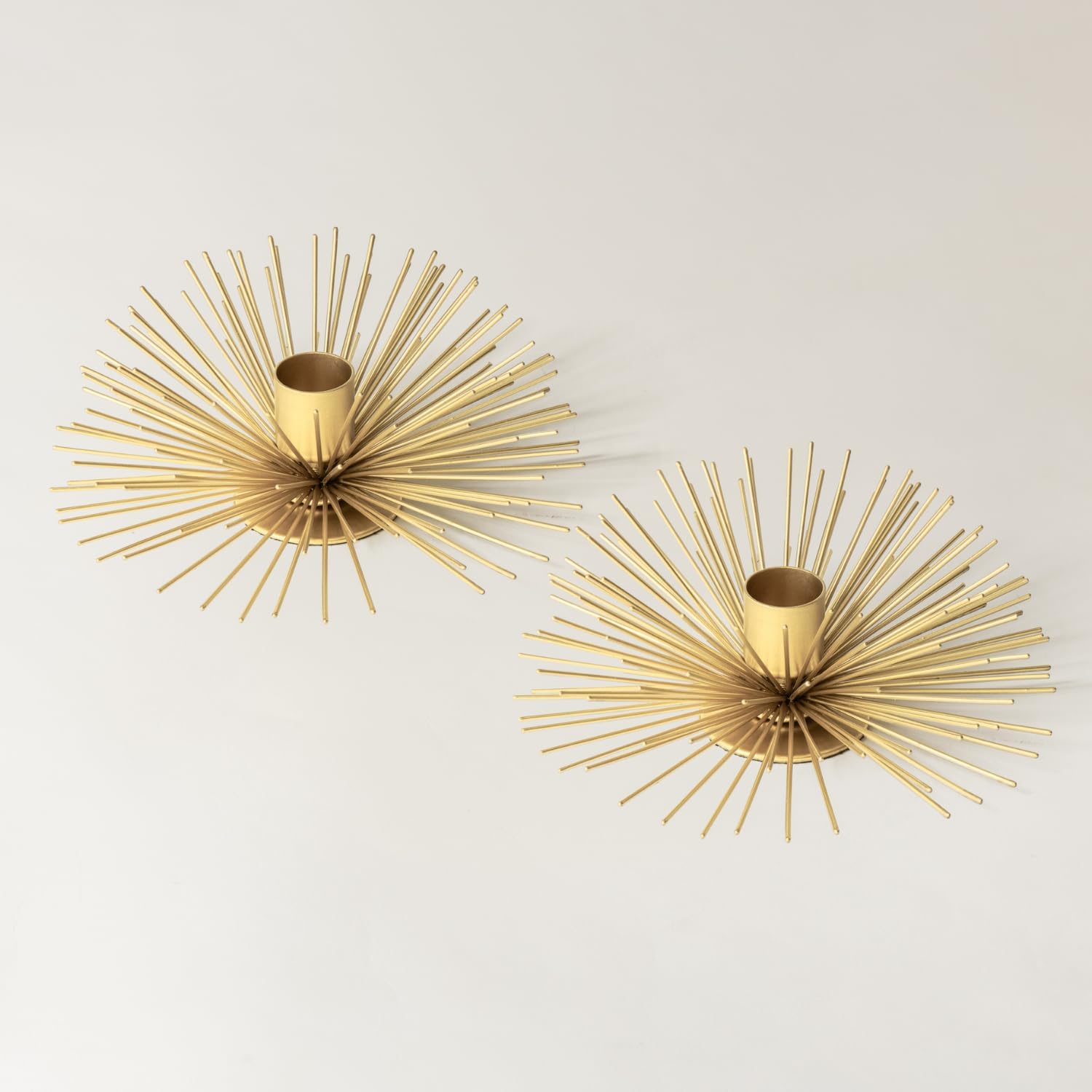 Vibing Gold Metal Starburst Candle Stick Holders Set