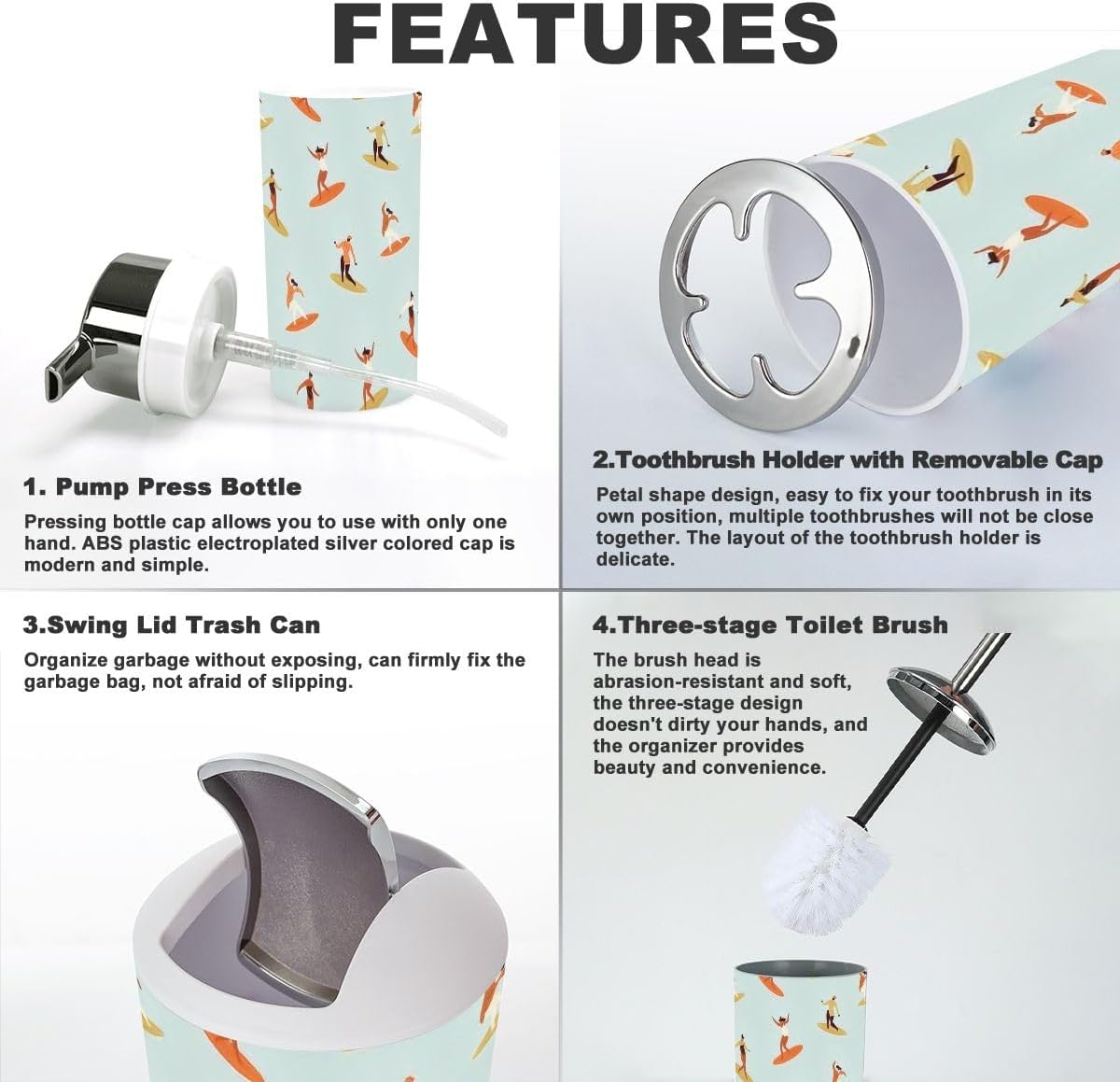 Surf Girl Bathroom Accessories Set 6 Pcs