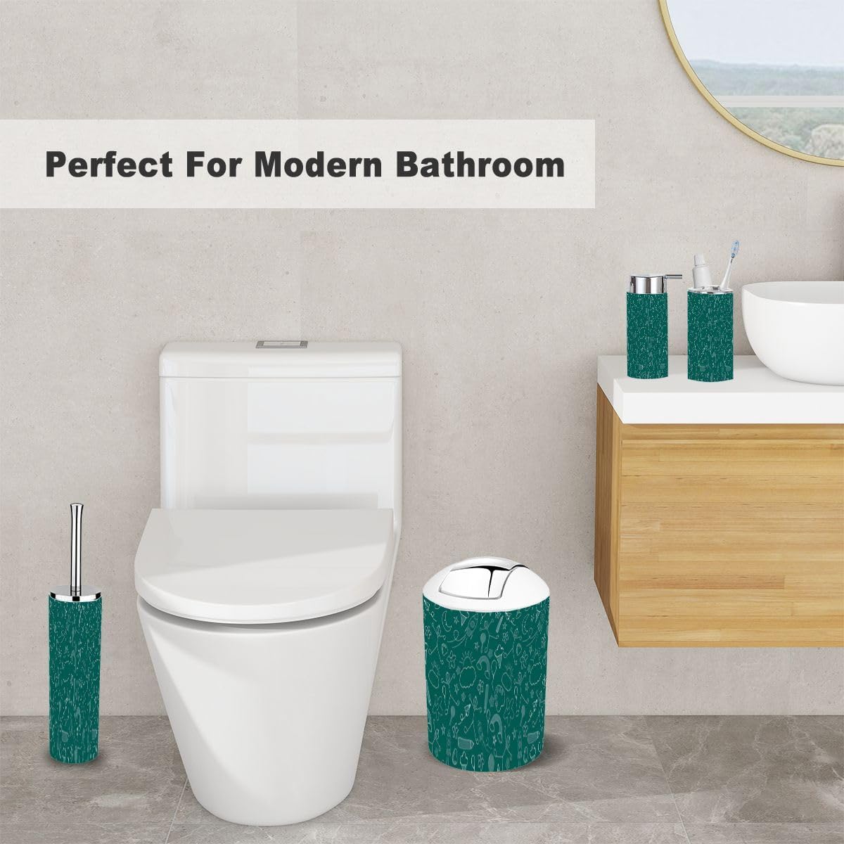 6 Piece Kids Bathroom Accessory Set White and Green