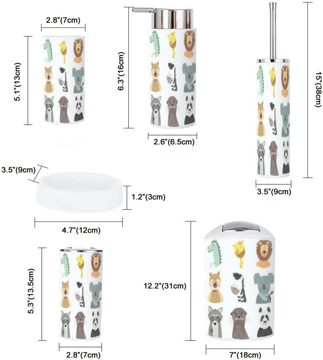 6-Piece bath Accessory Set for Kids with Cute Animal Themes