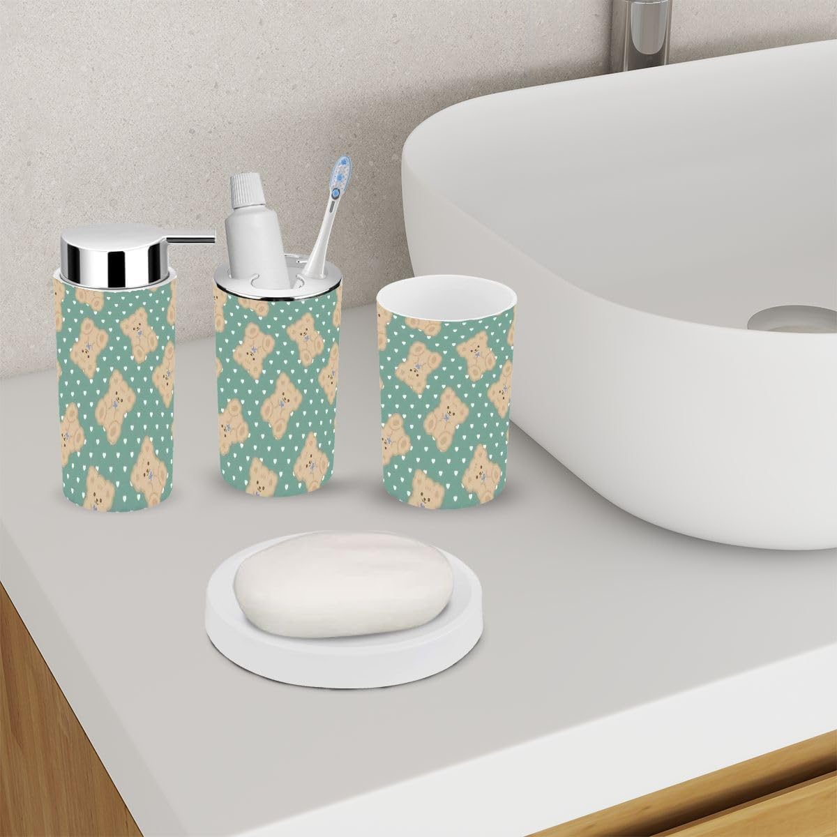 Cute Teddy Bear Bathroom Set