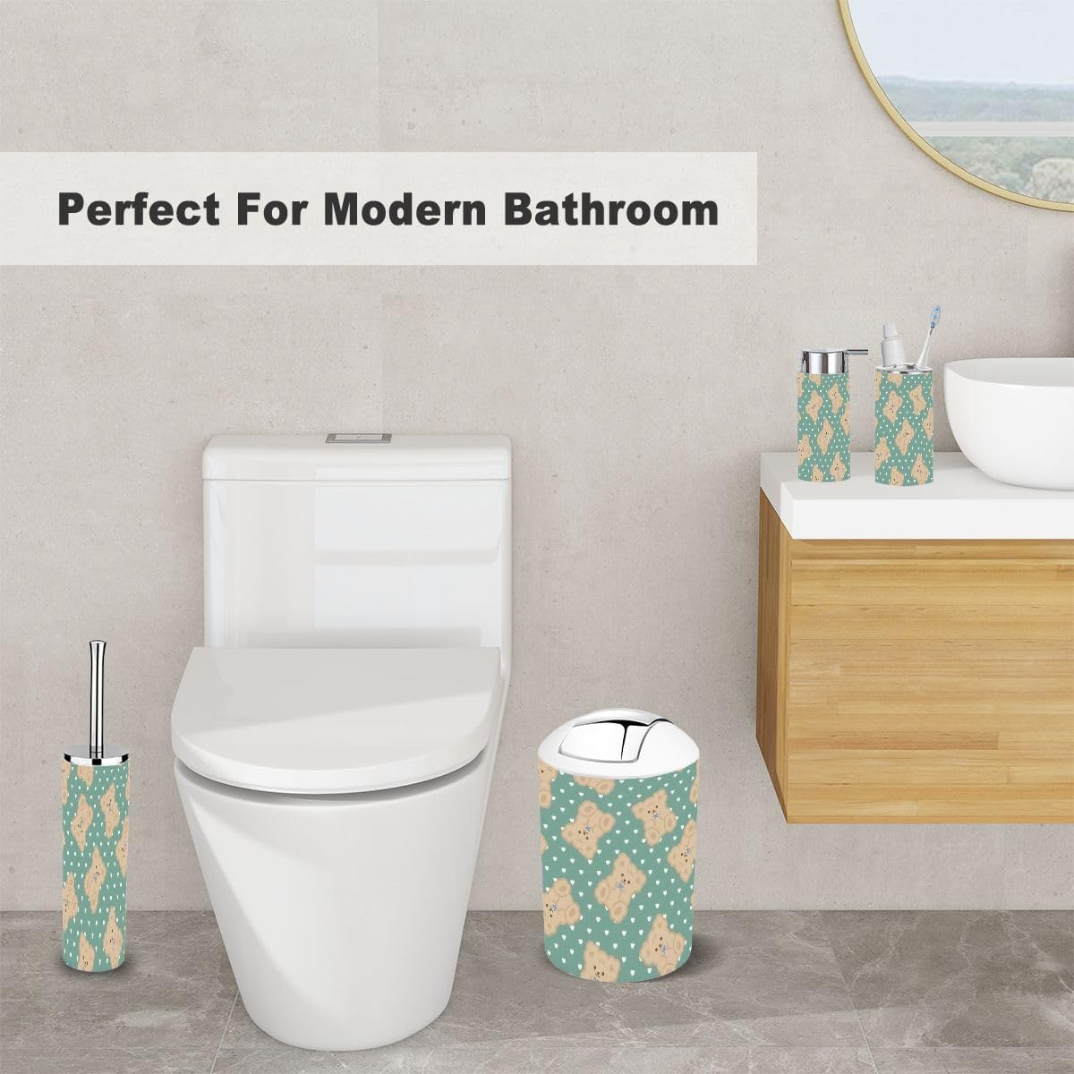 Cute Teddy Bear Bathroom Set