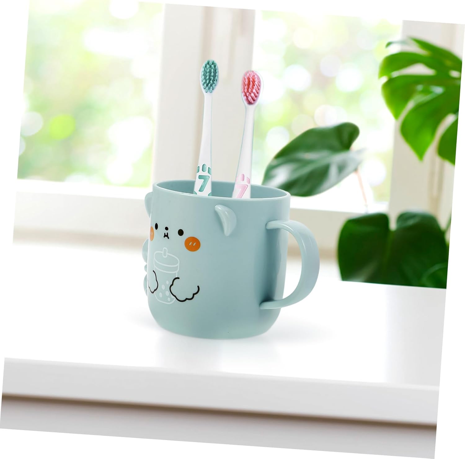2Pcs Cute Plastic Cups for Boys - Toothbrush Holder Bear Design