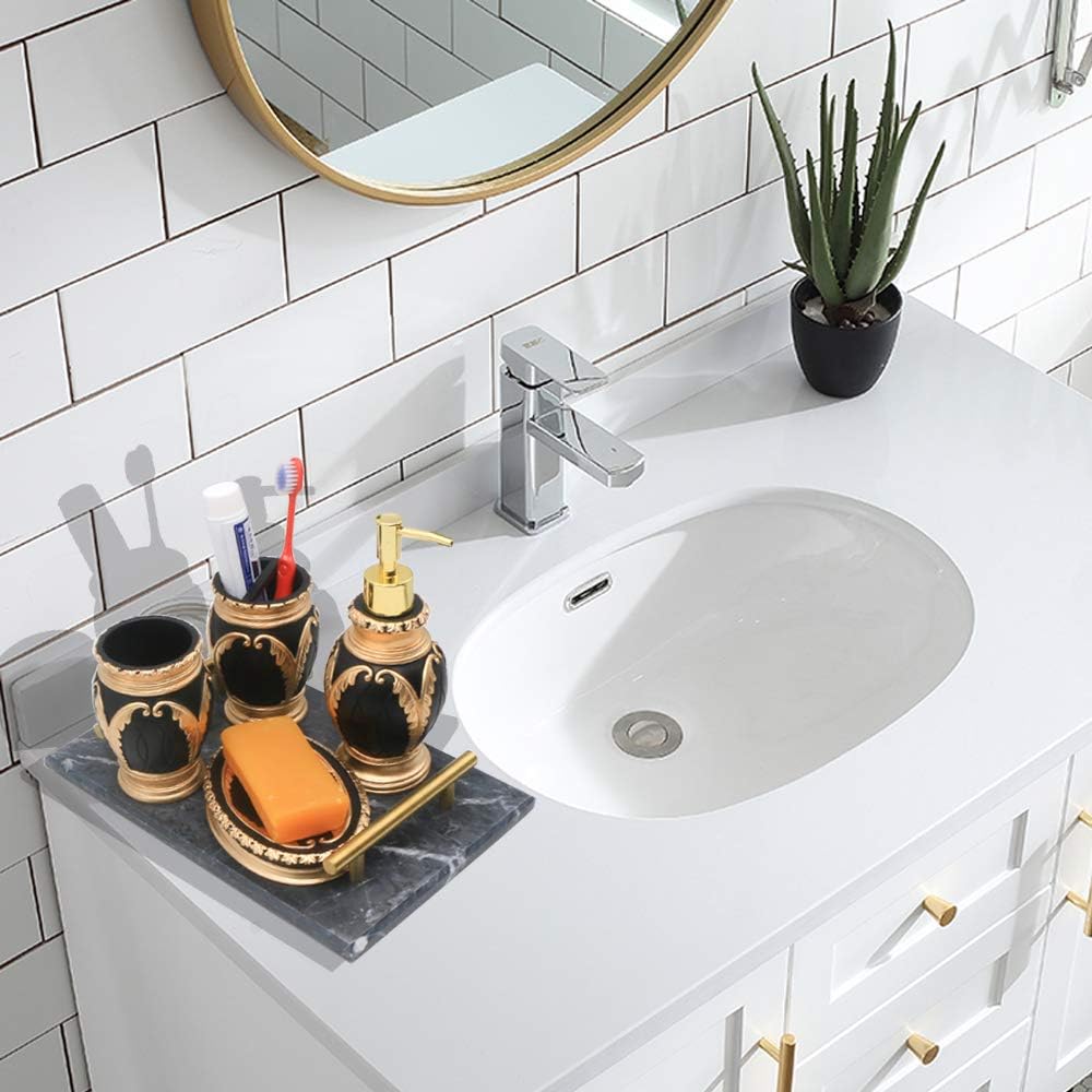 LUANT 4 Piece Bathroom Accessory Set Black with Gold