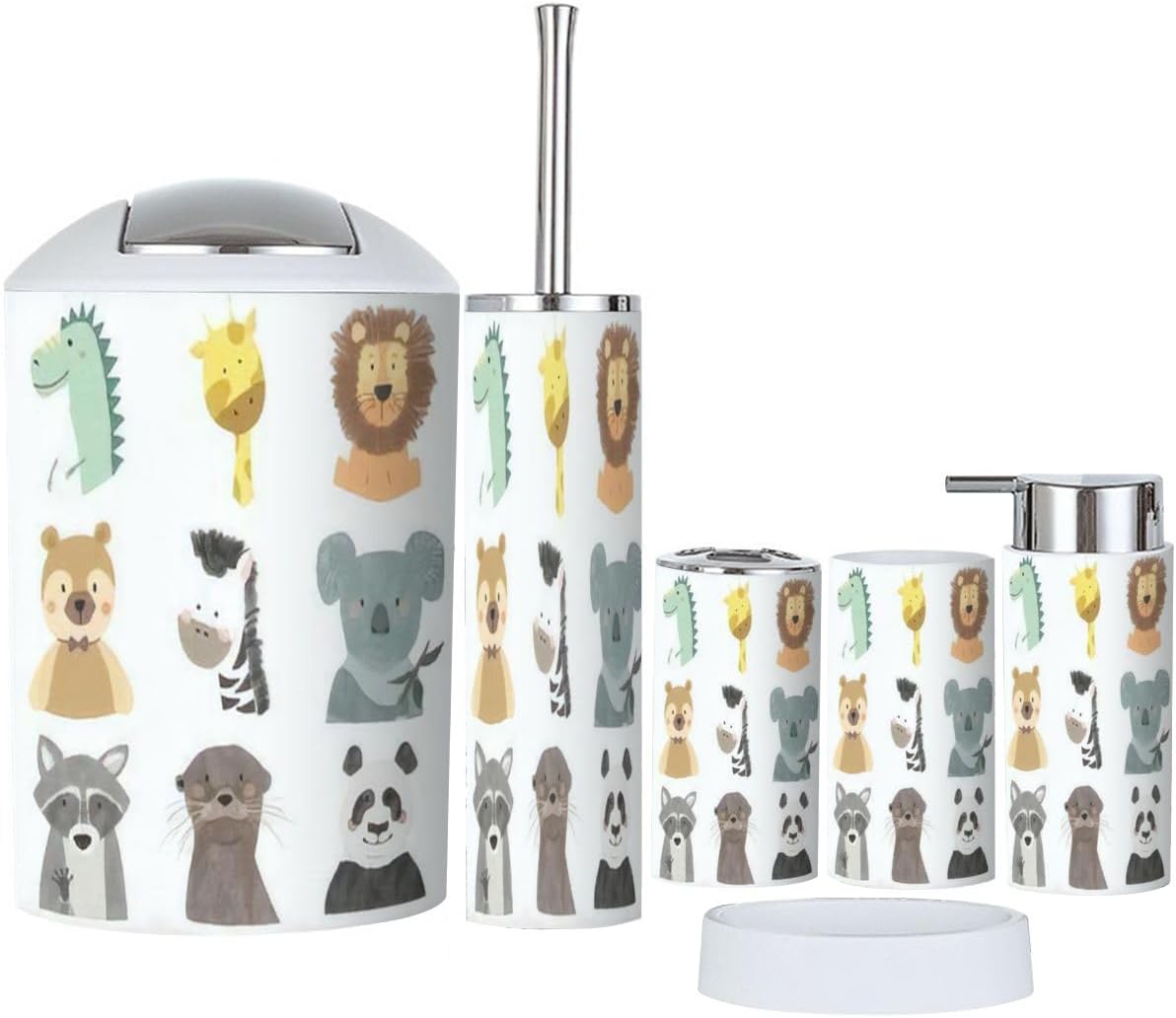 6-Piece bath Accessory Set for Kids with Cute Animal Themes