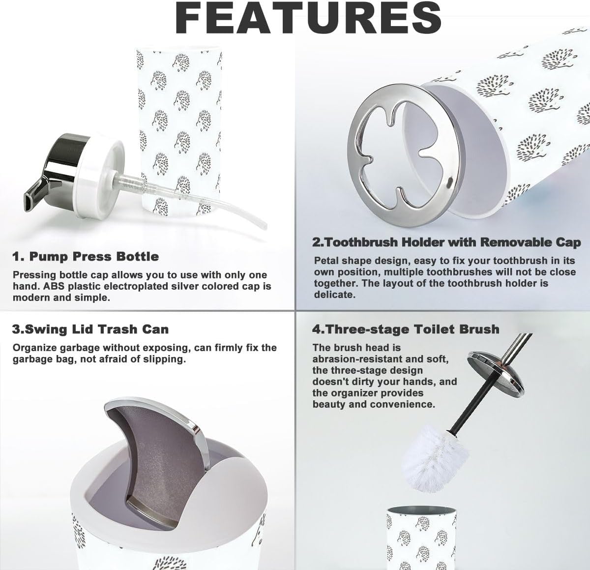 Hedgehog Style 6 Piece Bathroom Accessory Set