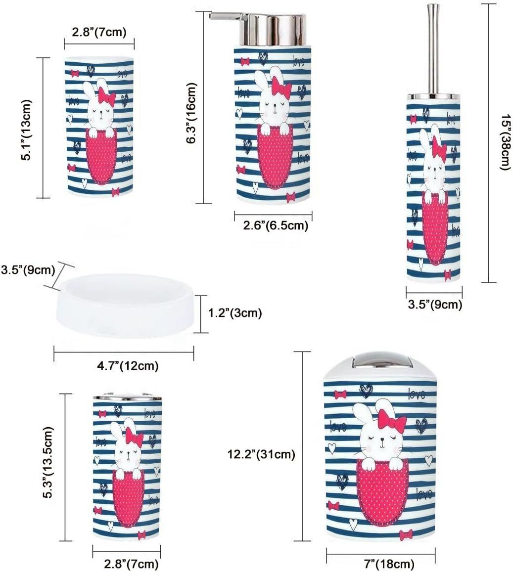 Bathroom Accessories Set 6 Pcs Cute Bunny Girl Design for Kids