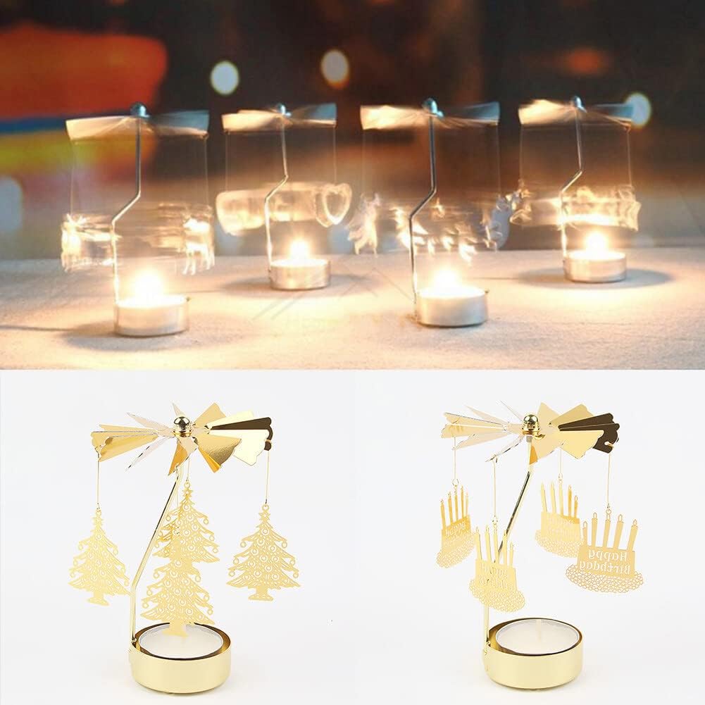 Eforcase Metal Gold Rotating Candle Holder