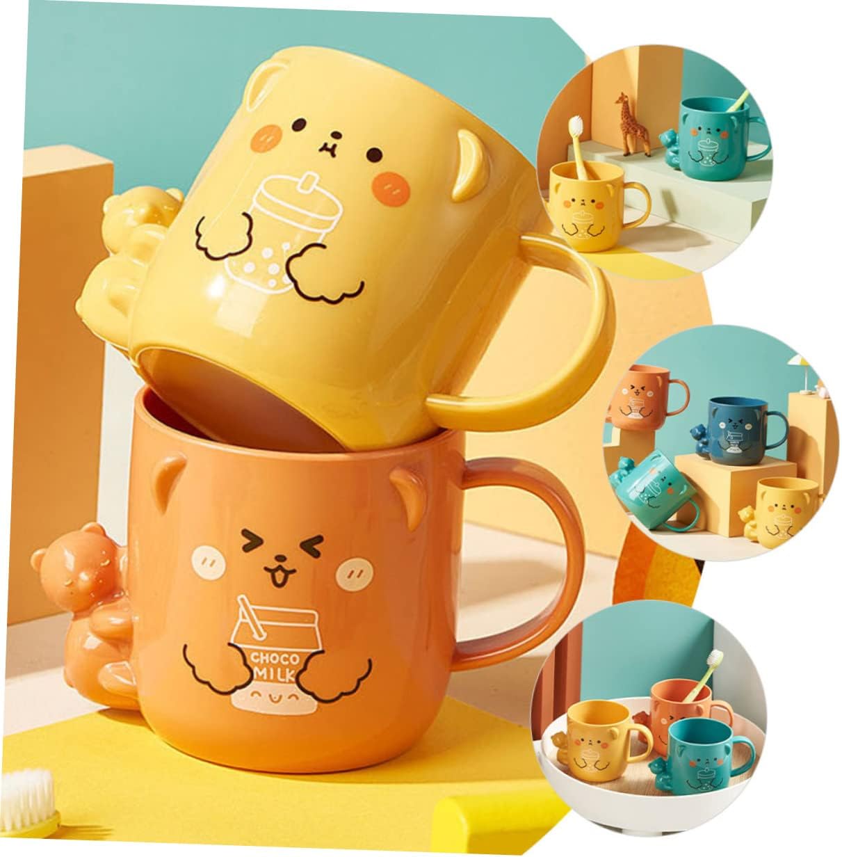 Healifty 2-Piece Funny Cartoon Mouthwash Cup for Kids