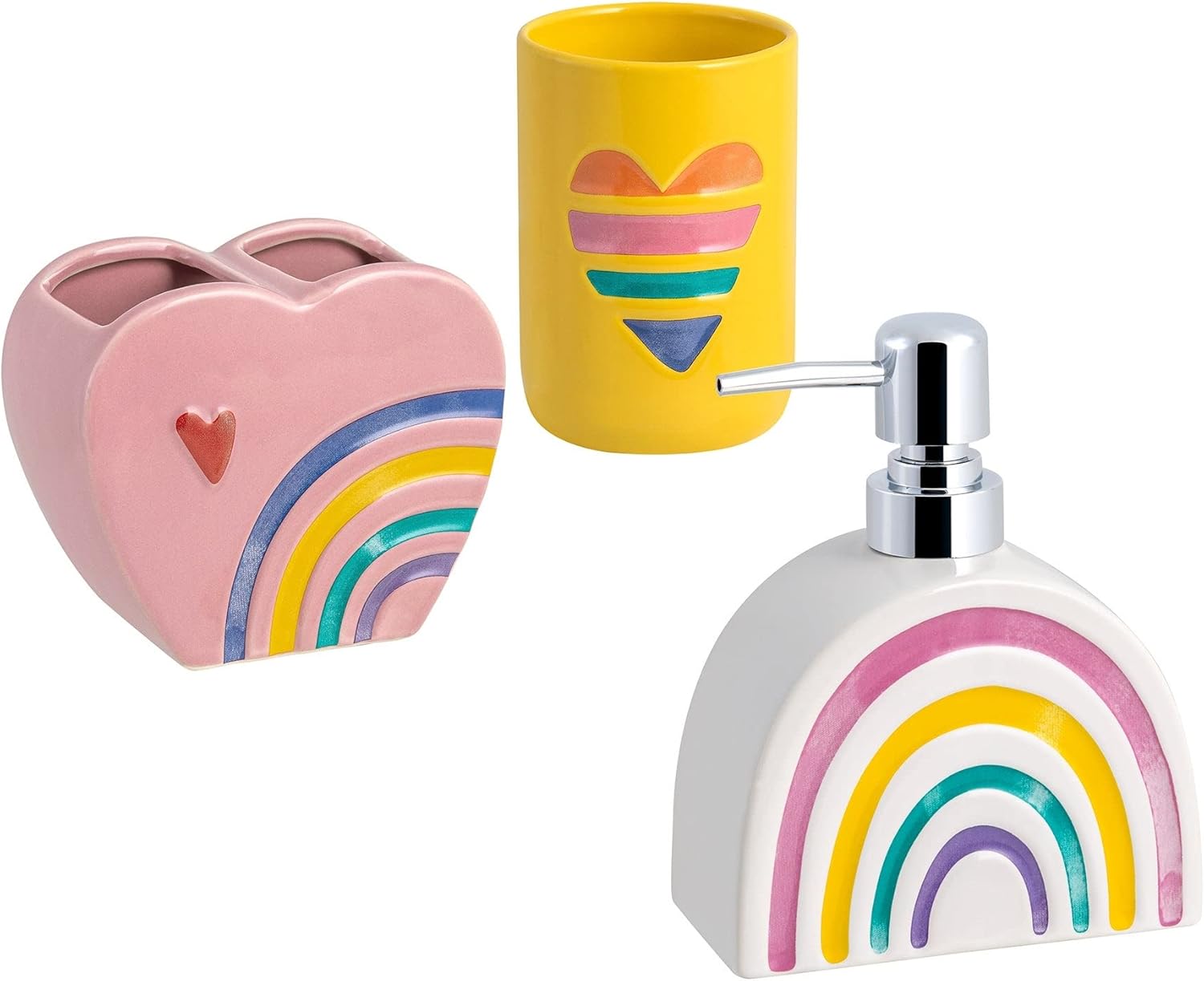 Rainbow Hearts 3pc Bath Set for Kids Pink Novelty