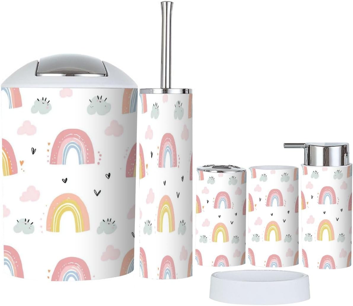 Jbnjankdav 6 Piece Bathroom Accessories Set with Rainbows Design