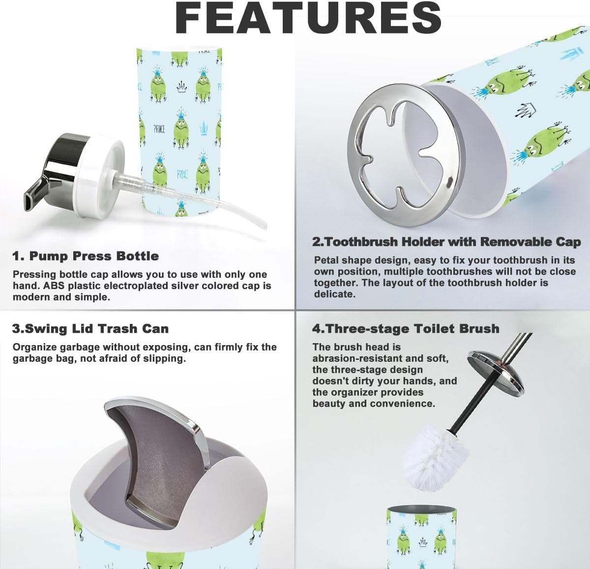 Bathroom Accessories Set 6 Pcs Prince Frogs Design
