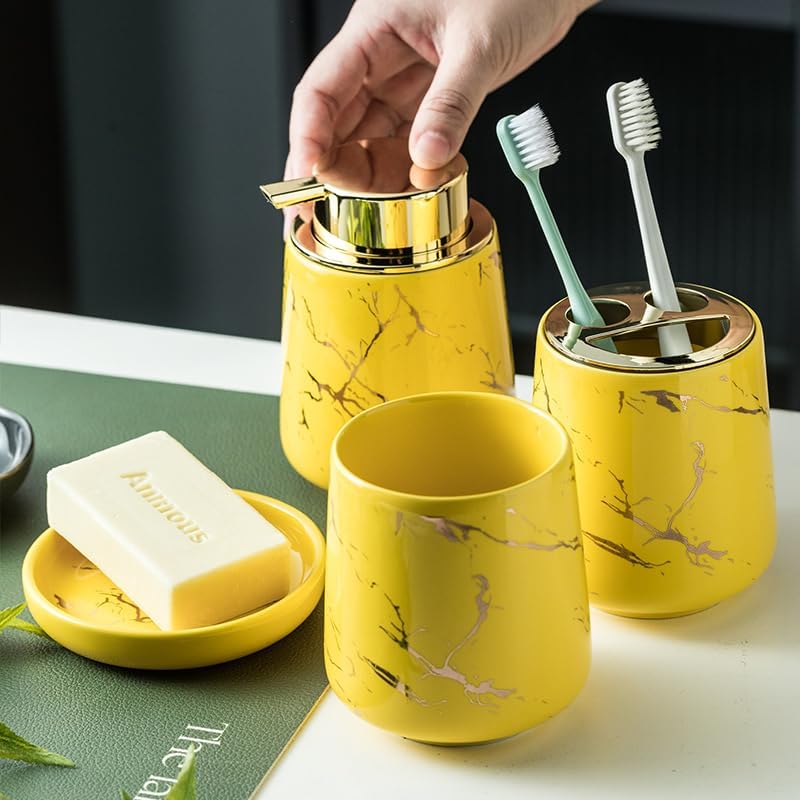 YYW Ceramic Bathroom Accessory Set Four Piece Yellow