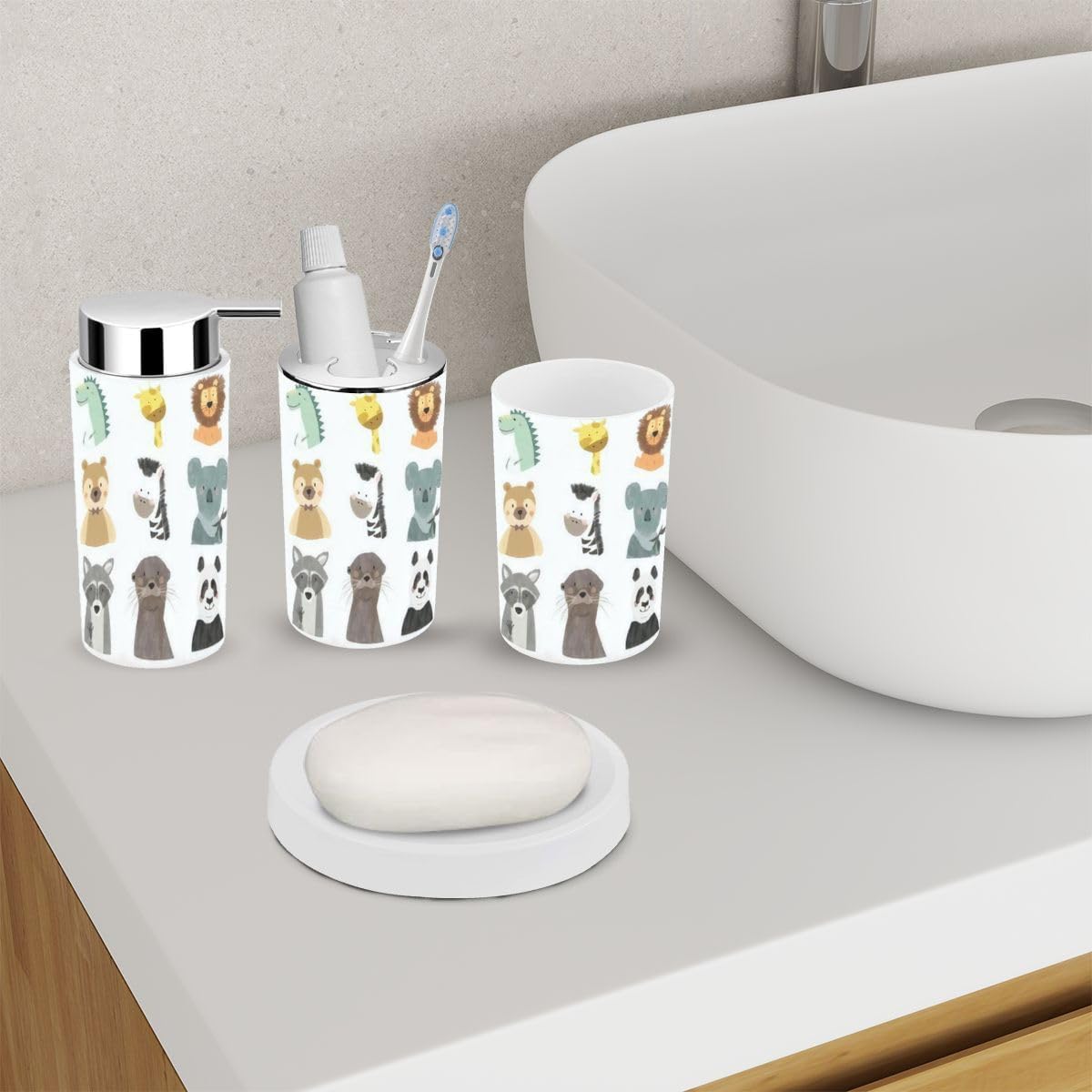 6-Piece bath Accessory Set for Kids with Cute Animal Themes