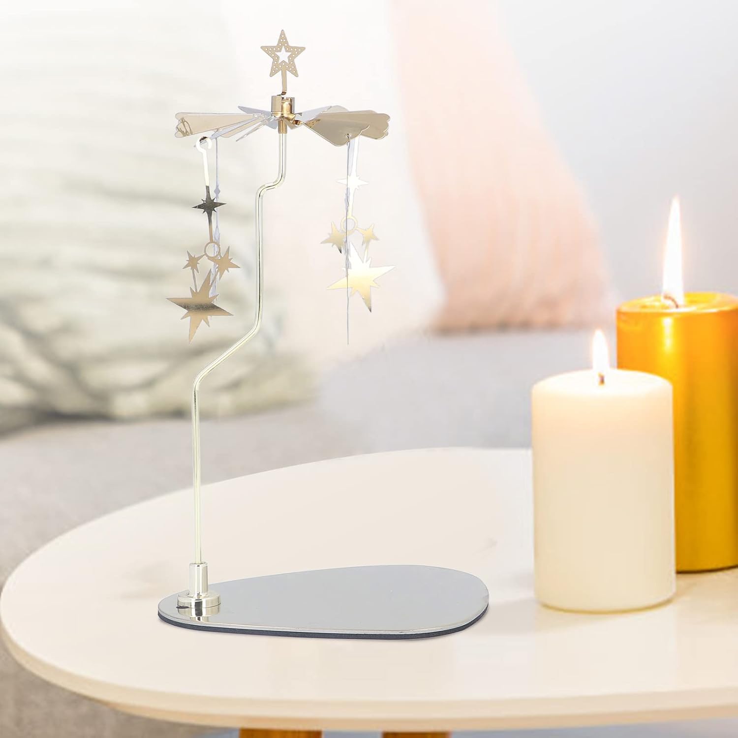 Stainless Steel Rotating Candle Holder Gold Star Design Home Decoration