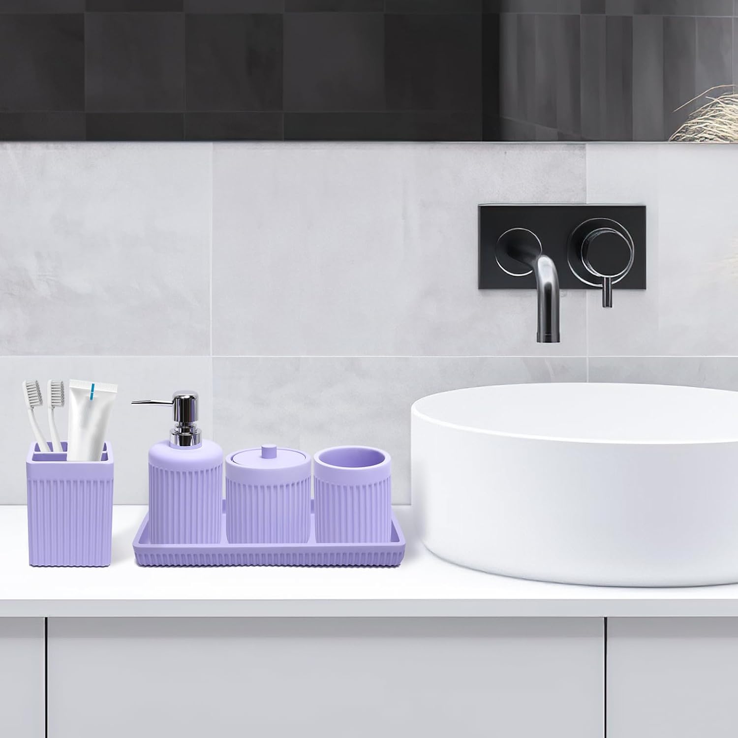 5-Piece Resin Bathroom Set for Blissful Hygiene