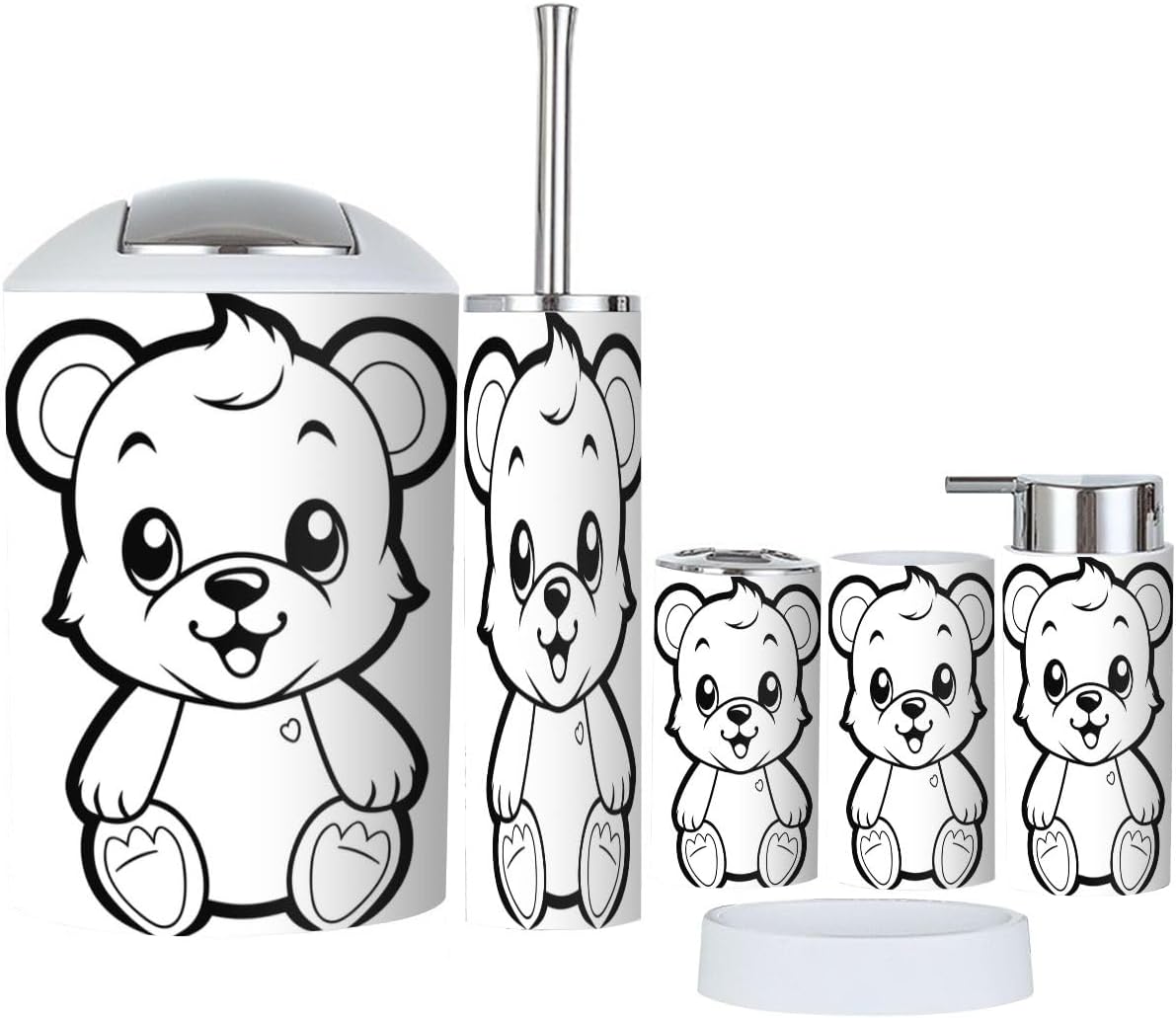 Bathroom Accessories Set 6 Pcs Bear Toothbrush Holder Soap Dispenser Set