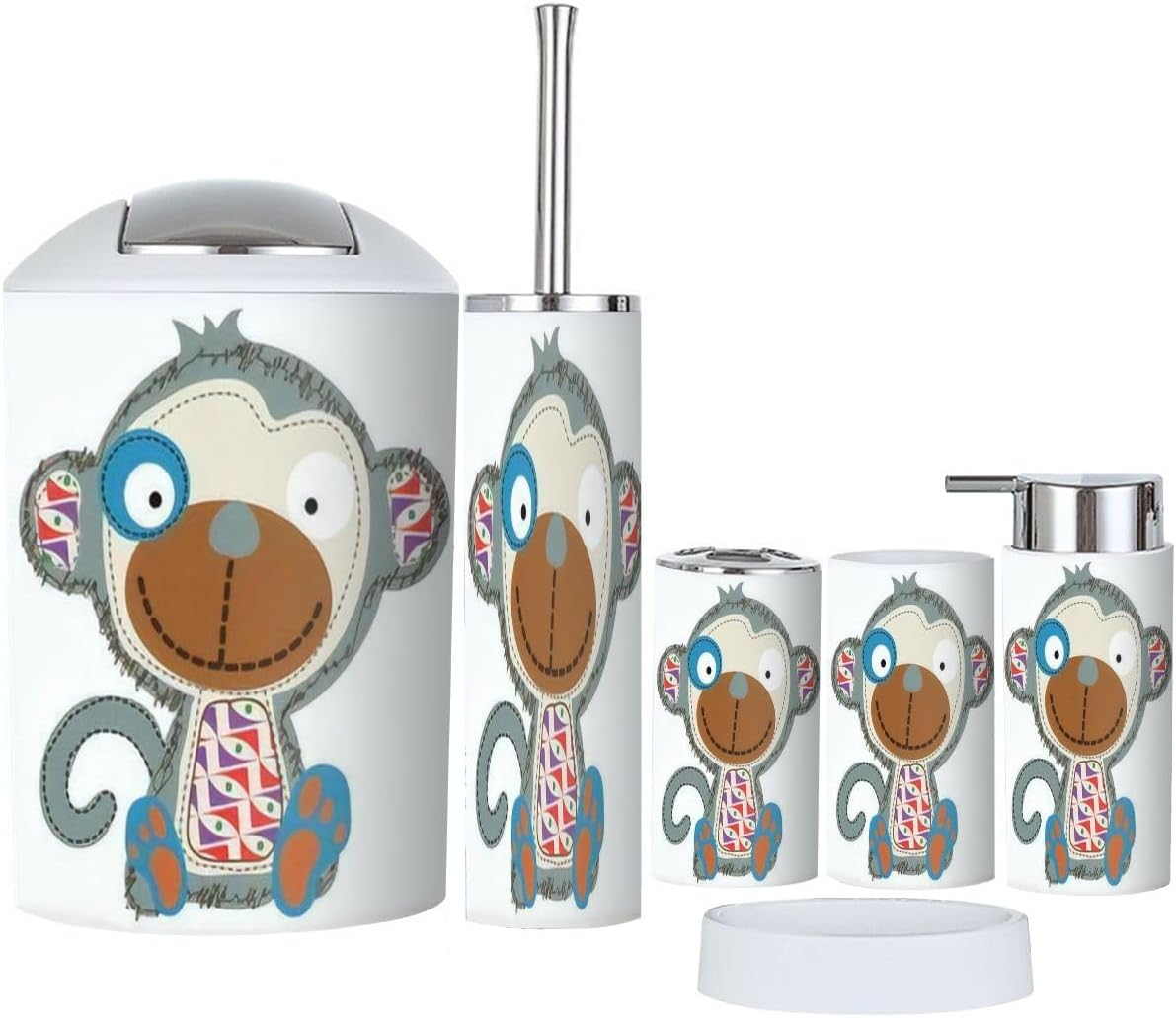 JBNJANKDAVCute Monkey Bathroom Accessories Set of 6 for Kids and Adults
