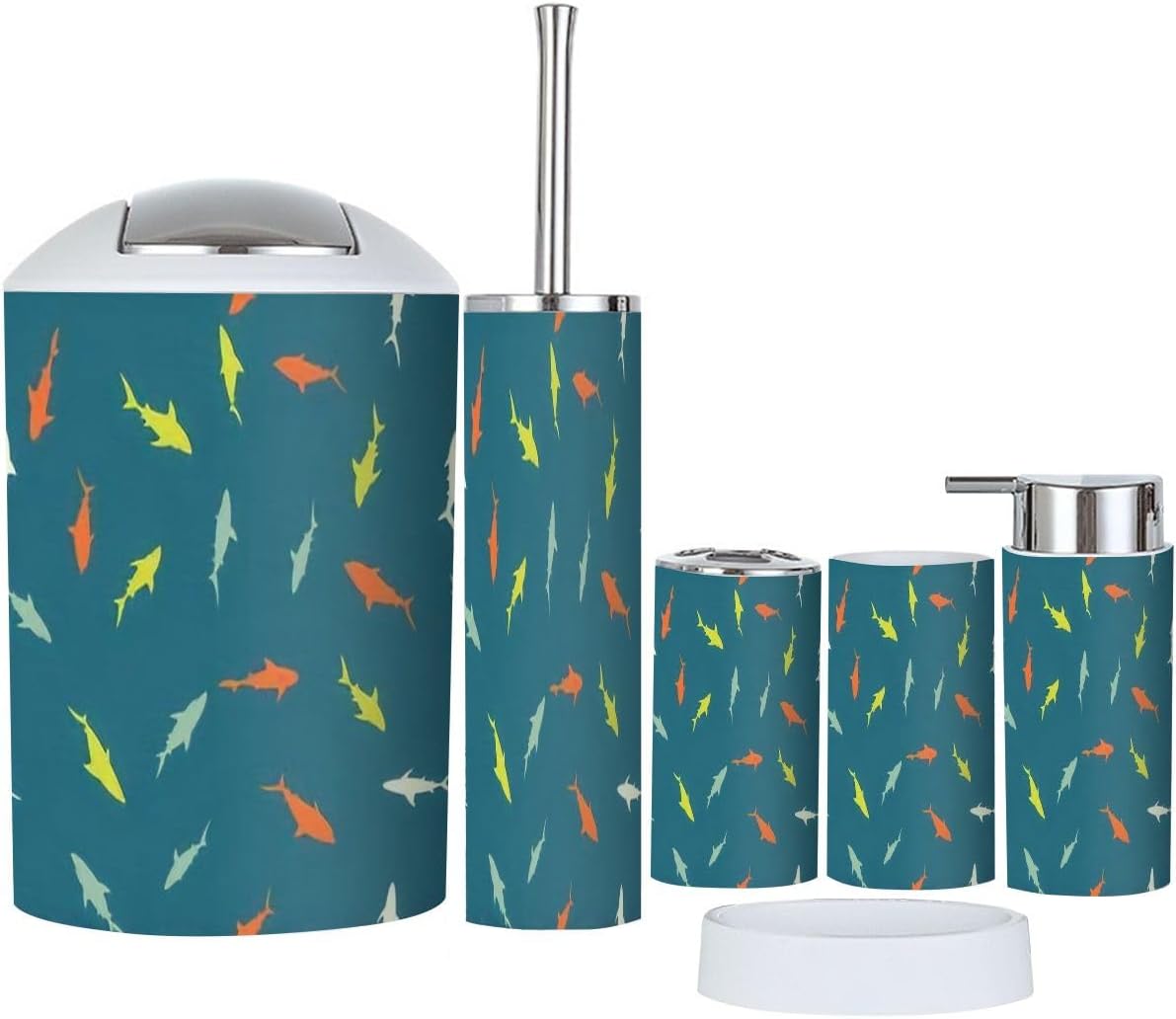Colorful Shark Bathroom Accessories Set 6 Pcs