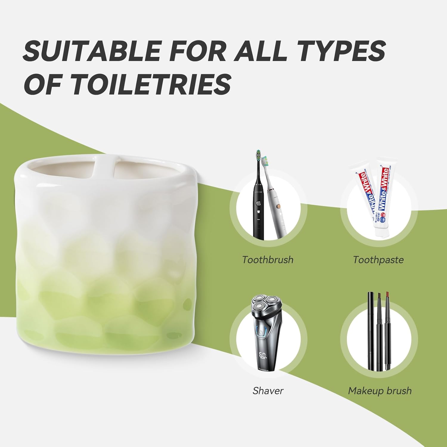Sage Green Bathroom Accessory Set - 4 Piece Hand Pinch Design
