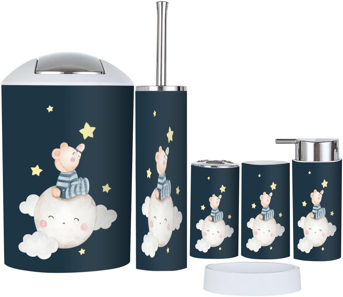 Cute Little Bear Bathroom Accessory Set 6 Piece
