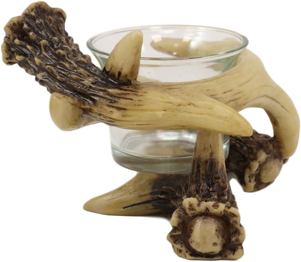 Ebros Set of 2 Wildlife Rustic Antler Votive Candle Holders
