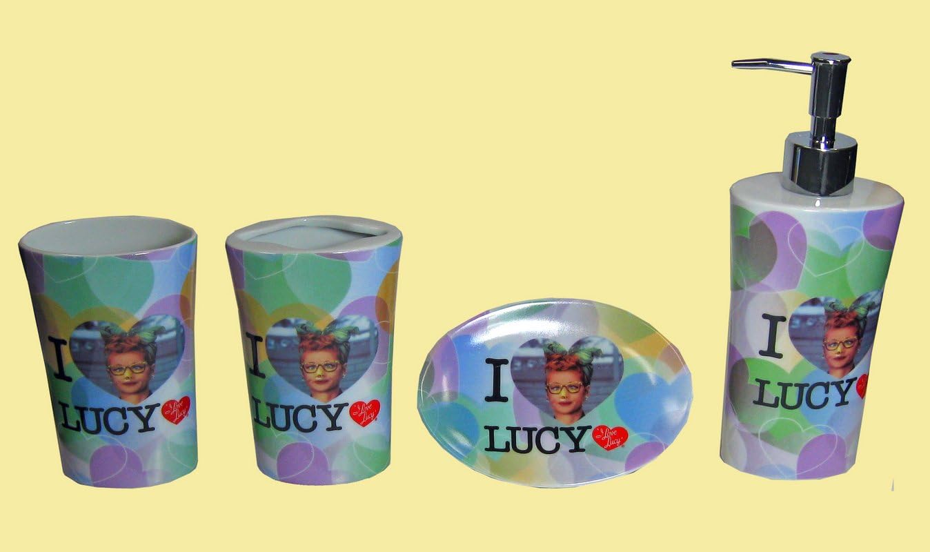 I Love Lucy 4-Piece Ceramic Tooth Brush Set with Tumbler Dispenser
