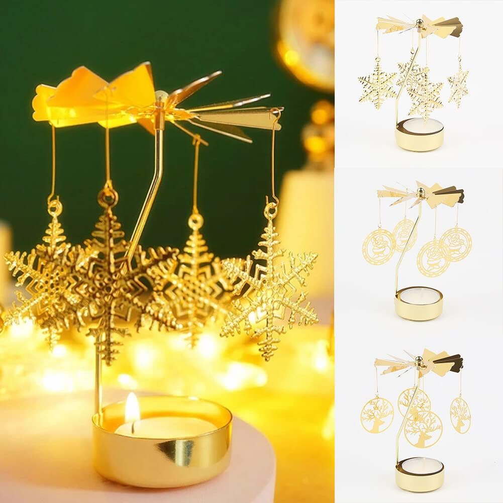 Eforcase Metal Gold Rotating Candle Holder