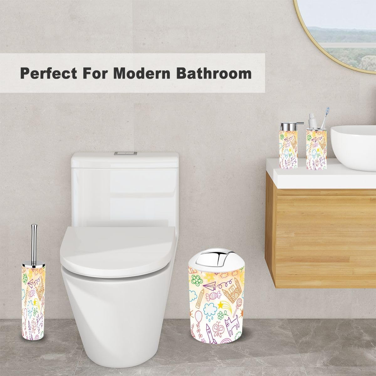 Bath Time Fun Collection 6-Piece Kids-Friendly Bathroom Accessory Set
