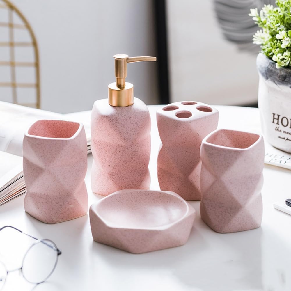 Modern Ceramics Pink Bathroom Accessory Set Collection